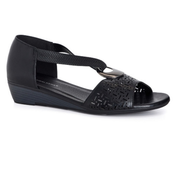 NEW CLOUDWALKERS Debbie Wedge Black 9.5 W Wide Fit COMFORT Slip-on Shoes - Picture 1 of 7